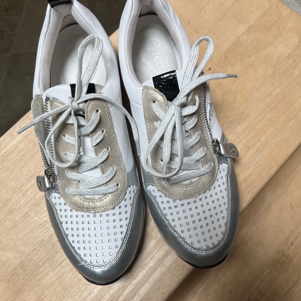 Remonte White and Silver Sneakers with Perforated Design